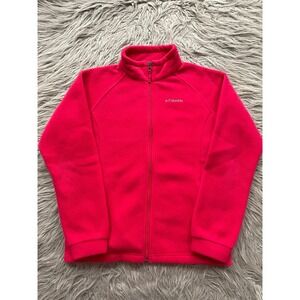 Columbia Fleece‎ Jacket Bright Pink Girls Youth Large 14/16 Zip Up No Hood